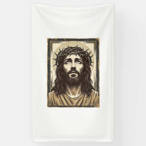 Vintage Crown of Thorns Religious Portrait Banner