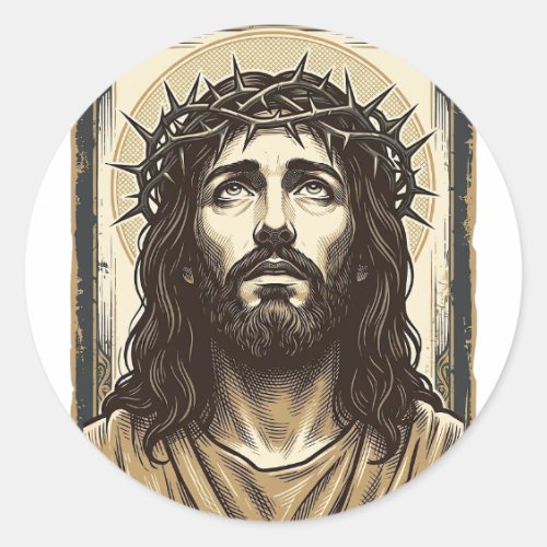 Vintage Crown of Thorns Religious Portrait Classic Round Sticker