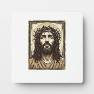 Vintage Crown of Thorns Religious Portrait Plaque