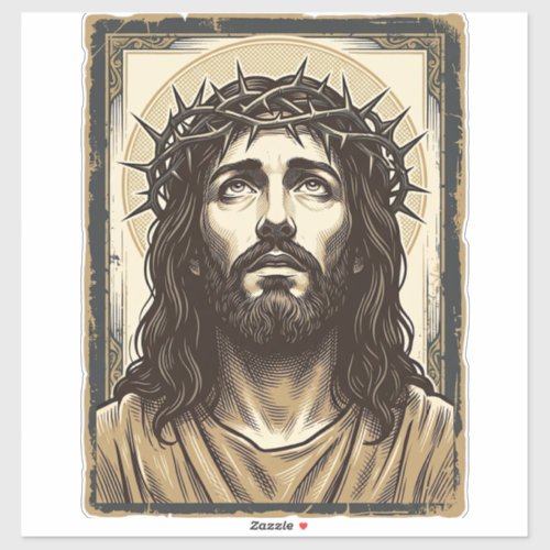 Vintage Crown of Thorns Religious Portrait Sticker