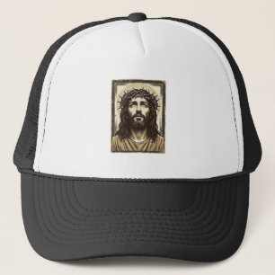 Vintage Crown of Thorns Religious Portrait Trucker Hat