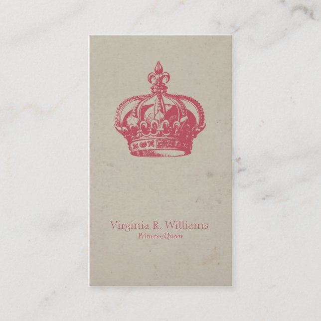Vintage Crown Queen Pink Business Card (Front)