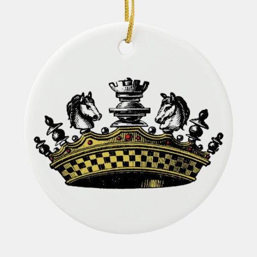 Vintage Crown With Chess Pieces Color Ceramic Ornament