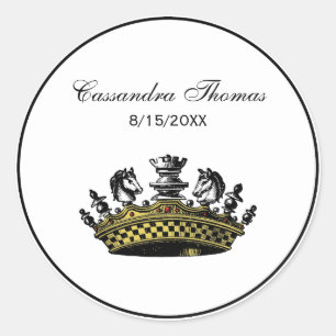 Vintage Crown With Chess Pieces Color Classic Round Sticker