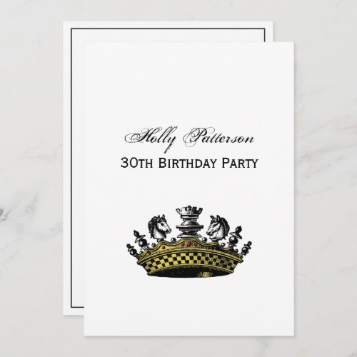 Vintage Crown With Chess Pieces Color Invitation