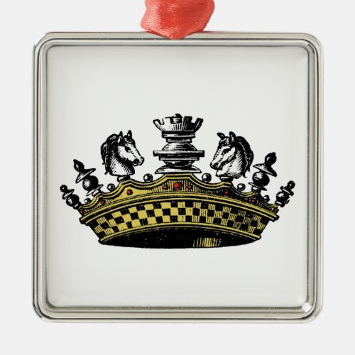 Vintage Crown With Chess Pieces Color Metal Ornament