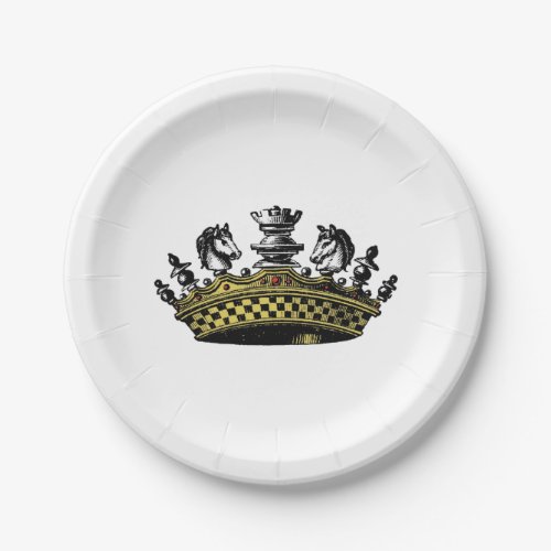 Vintage Crown With Chess Pieces Color Paper Plates