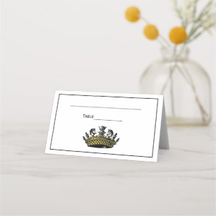 Vintage Crown With Chess Pieces Color Place Card