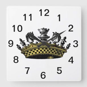 Vintage Crown With Chess Pieces Color Square Wall Clock
