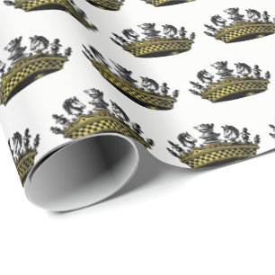 Vintage Crown With Chess Pieces Color Wrapping Paper