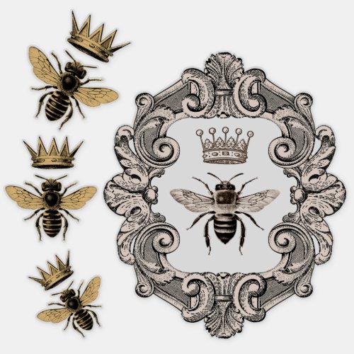 Vintage Crowned Bees Vinyl Decals