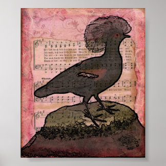 Vintage Crowned Bird Poster