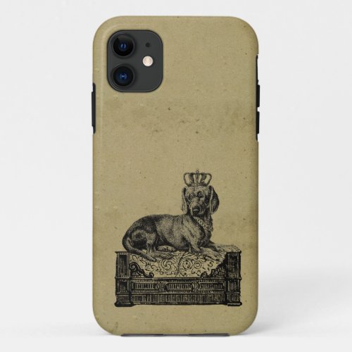 Vintage crowned dachshund dog drawing shabby chic iPhone 11 case