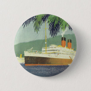 Vintage cruise ship illustration button