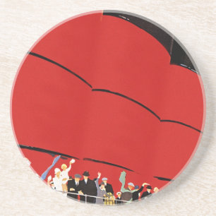 Vintage Cruise Ship Passengers Waving Goodbye Drink Coaster