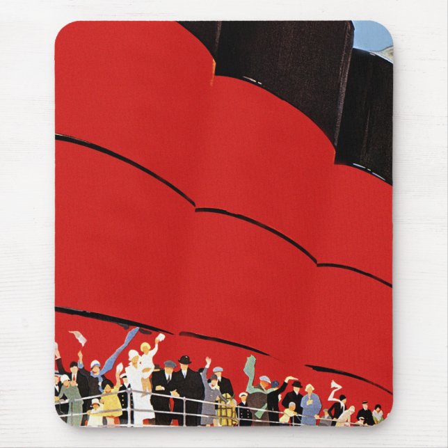 Vintage Cruise Ship Passengers Waving Goodbye Mouse Pad (Front)