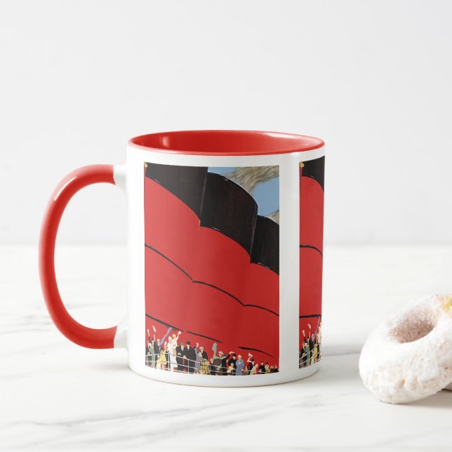 Vintage Cruise Ship Passengers Waving Goodbye Mug (With Donut)