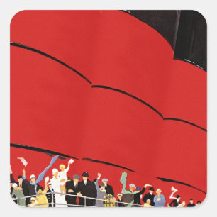 Vintage Cruise Ship Passengers Waving Goodbye Square Sticker