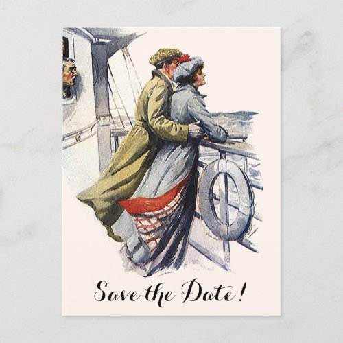 Vintage Cruise Ship Romance Wedding Save the Date Announcement Postcard