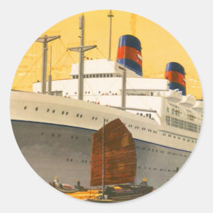 Vintage Cruise Ship to the Orient with Junks Boats Classic Round Sticker