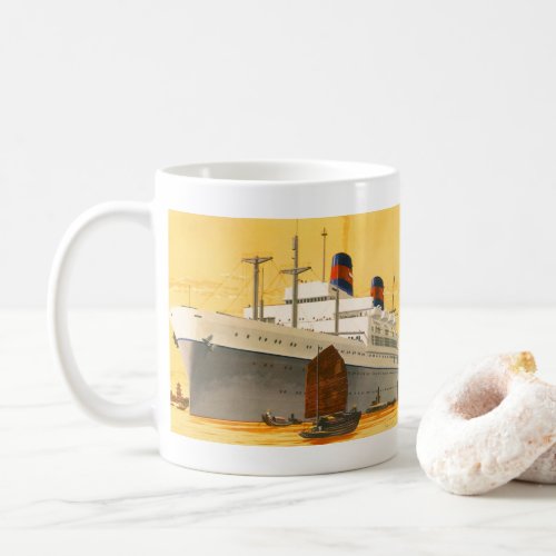 Vintage Cruise Ship to the Orient with Junks Boats Coffee Mug