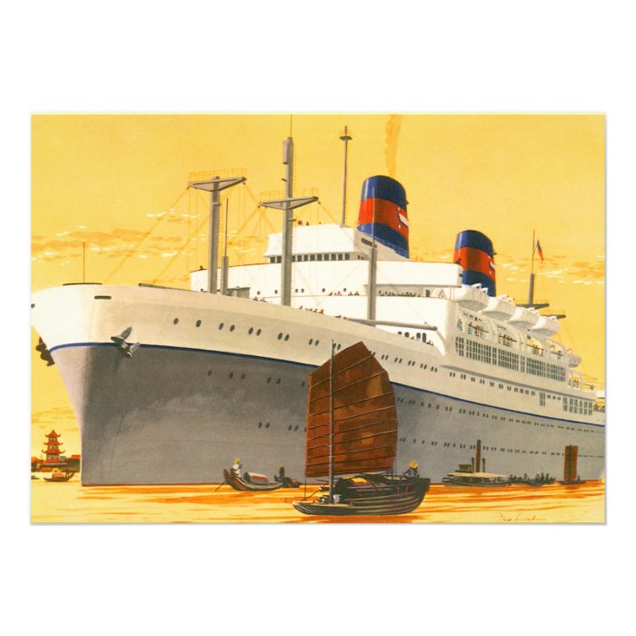 Vintage Cruise Ship to the Orient with Junks Boats Custom Announcement