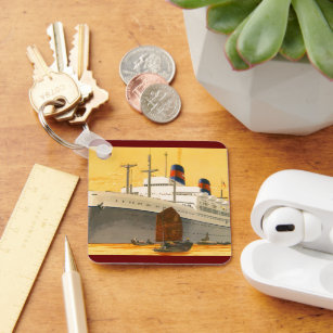 Vintage Cruise Ship to the Orient with Junks Boats Keychain