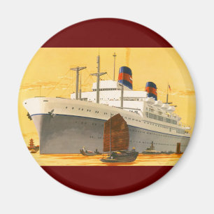 Vintage Cruise Ship to the Orient with Junks Boats Magnet