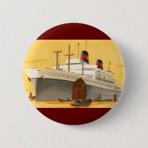 Vintage Cruise Ship to the Orient with Junks Boats Pinback Button