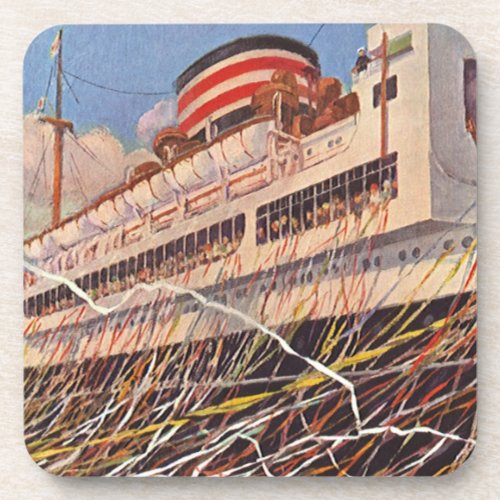 Vintage Cruise Ship Vacation Bon Voyage Party Drink Coaster