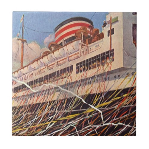 Vintage Cruise Ship Vacation Bon Voyage Party Tile
