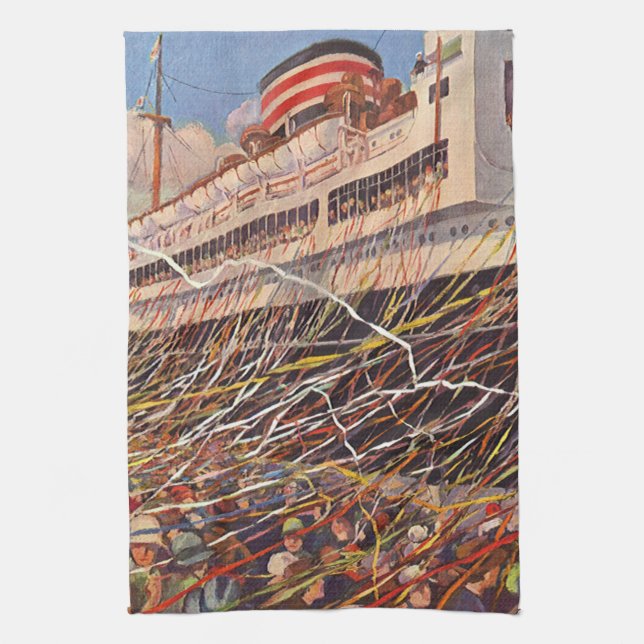 Vintage Cruise Ship Vacation; Bon Voyage Party! Towel (Vertical)