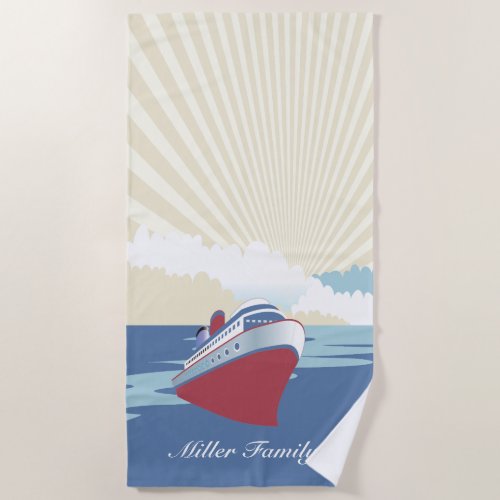 Vintage cruise ship with custom name beach towel