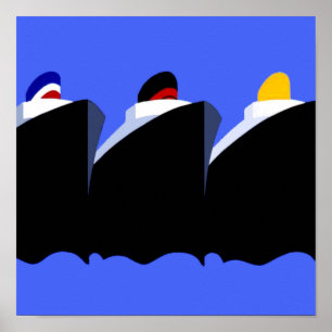 Vintage Cruise Ships Art Deco Poster