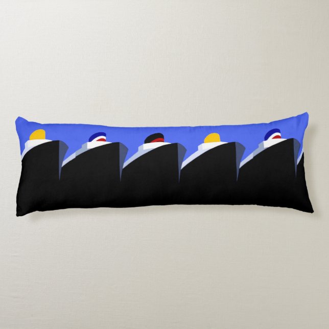 Vintage Cruise Ships Art Deco Poster Body Pillow (Back)