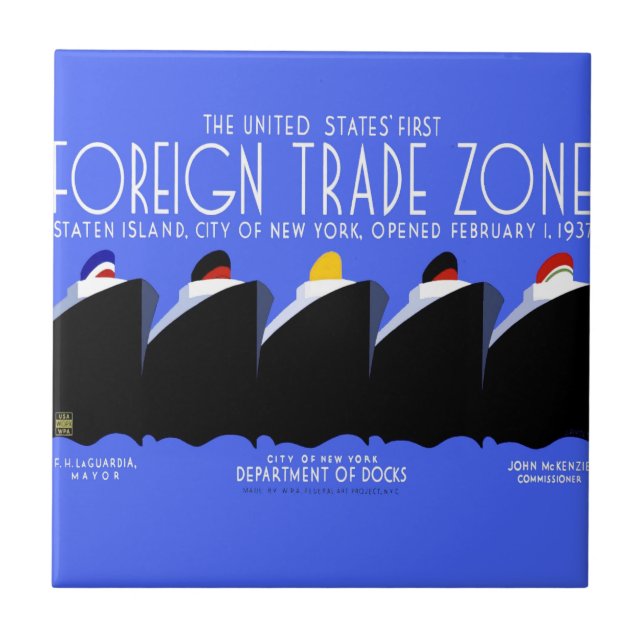 Vintage Cruise Ships Art Deco Poster Ceramic Tile (Front)