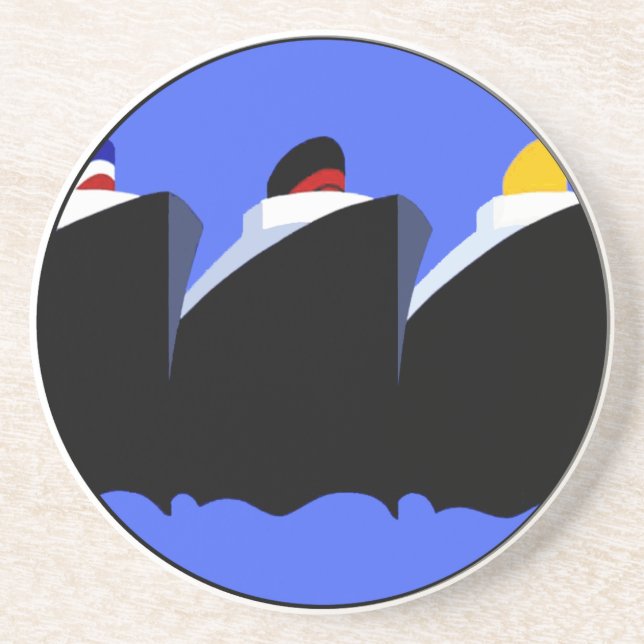 Vintage Cruise Ships Art Deco Poster Drink Coaster (Front)