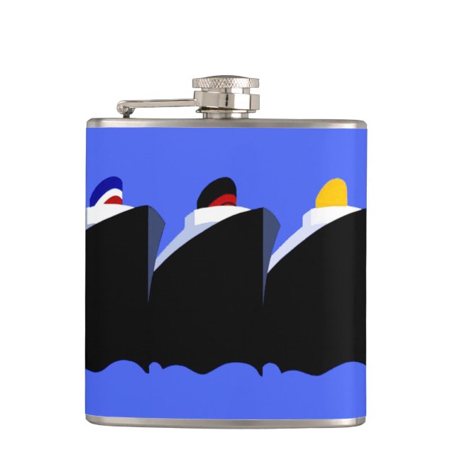 Vintage Cruise Ships Art Deco Poster Flask (Front)