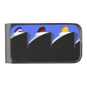 Vintage Cruise Ships Art Deco Poster Gunmetal Finish Money Clip