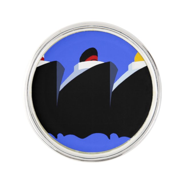 Vintage Cruise Ships Art Deco Poster Lapel Pin (Front)