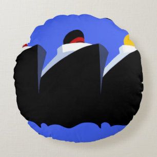 Vintage Cruise Ships Art Deco Poster Round Pillow
