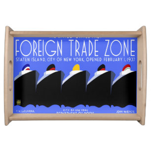 Vintage Cruise Ships Art Deco Poster Serving Tray