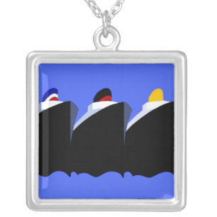 Vintage Cruise Ships Art Deco Poster Silver Plated Necklace