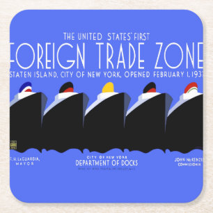 Vintage Cruise Ships Art Deco Poster Square Paper Coaster