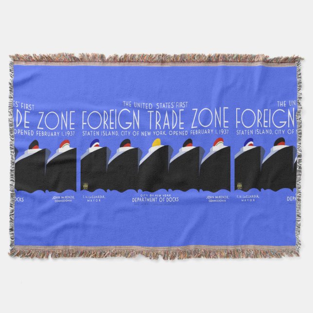 Vintage Cruise Ships Art Deco Poster Throw Blanket (Front)