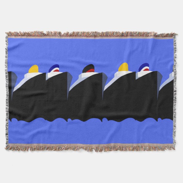 Vintage Cruise Ships Art Deco Poster Throw Blanket (Front)