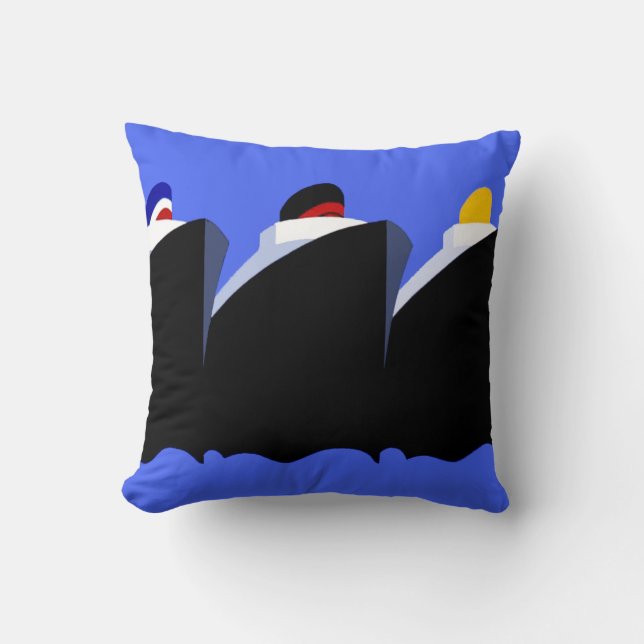 Vintage Cruise Ships Art Deco Poster Throw Pillow (Front)