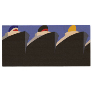 Vintage Cruise Ships Art Deco Poster Wood Flash Drive