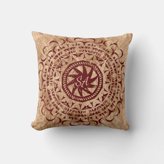 Vintage Crushed Paper Designed Monogrammed Throw Pillow (Front)