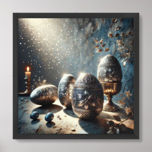 Vintage crystal silver and dusty blue Easter eggs Framed Art